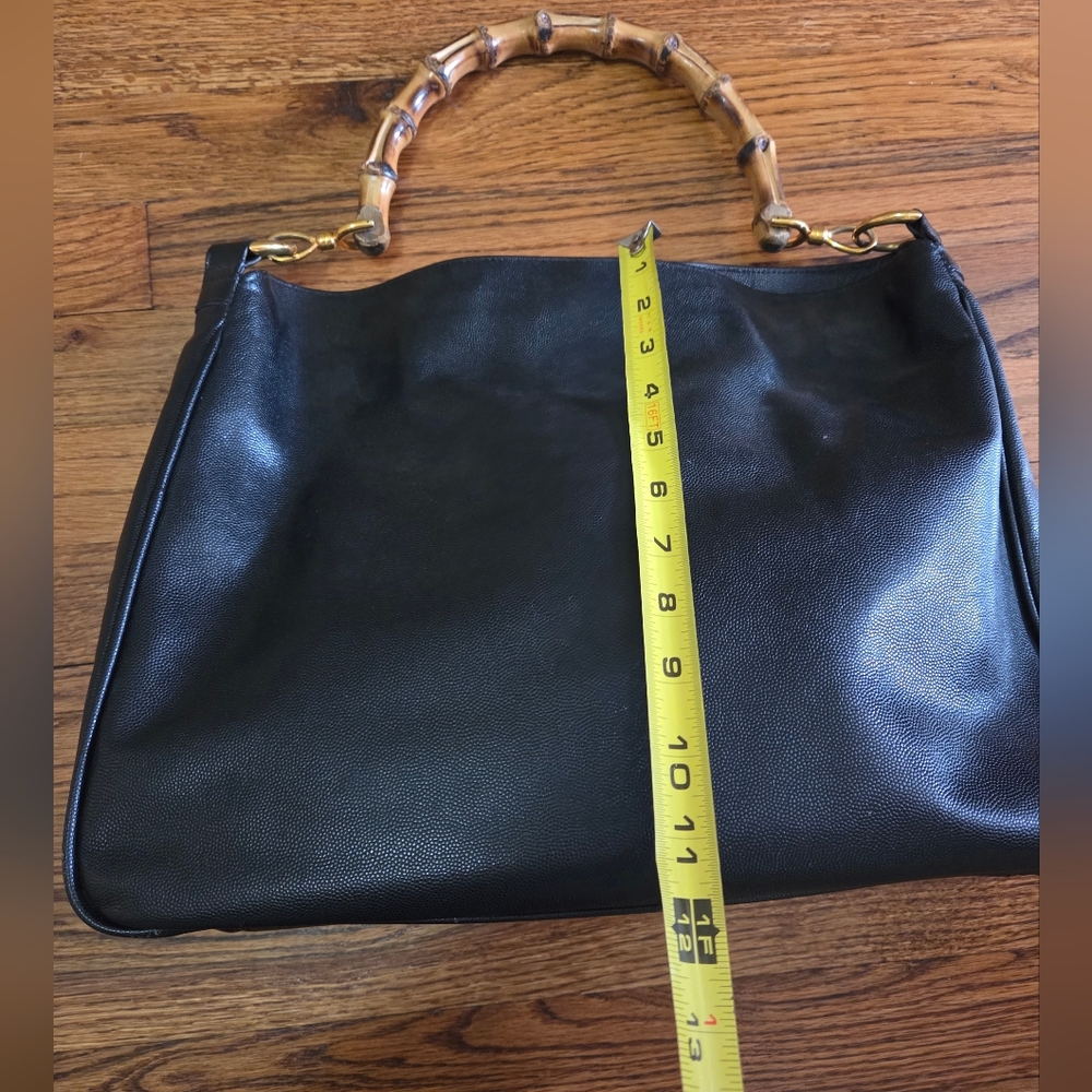 Mottini Newport Beach Black Leather Handbag with Bamboo Handle - Picture 13 of 16
